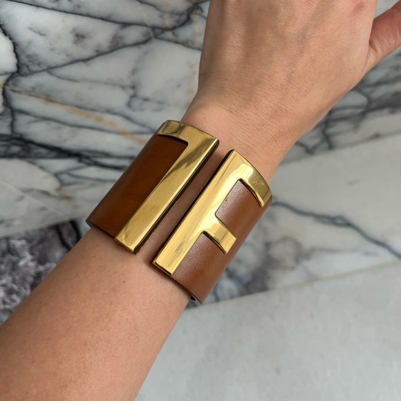 Tom Ford leather gold logo bangle - Picture 2 of 4